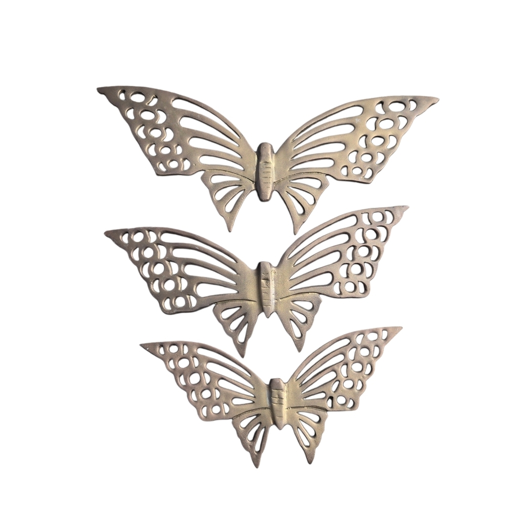 Vintage brass butterfly wall decor pieces mid-century‎ cottage core. Lot Of 3